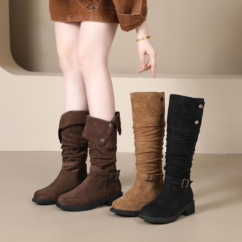Women's Over-the-Knee Cowboy Slouch Boots - 2025 Autumn/Winter, Chunky Heel Long Knight Boots