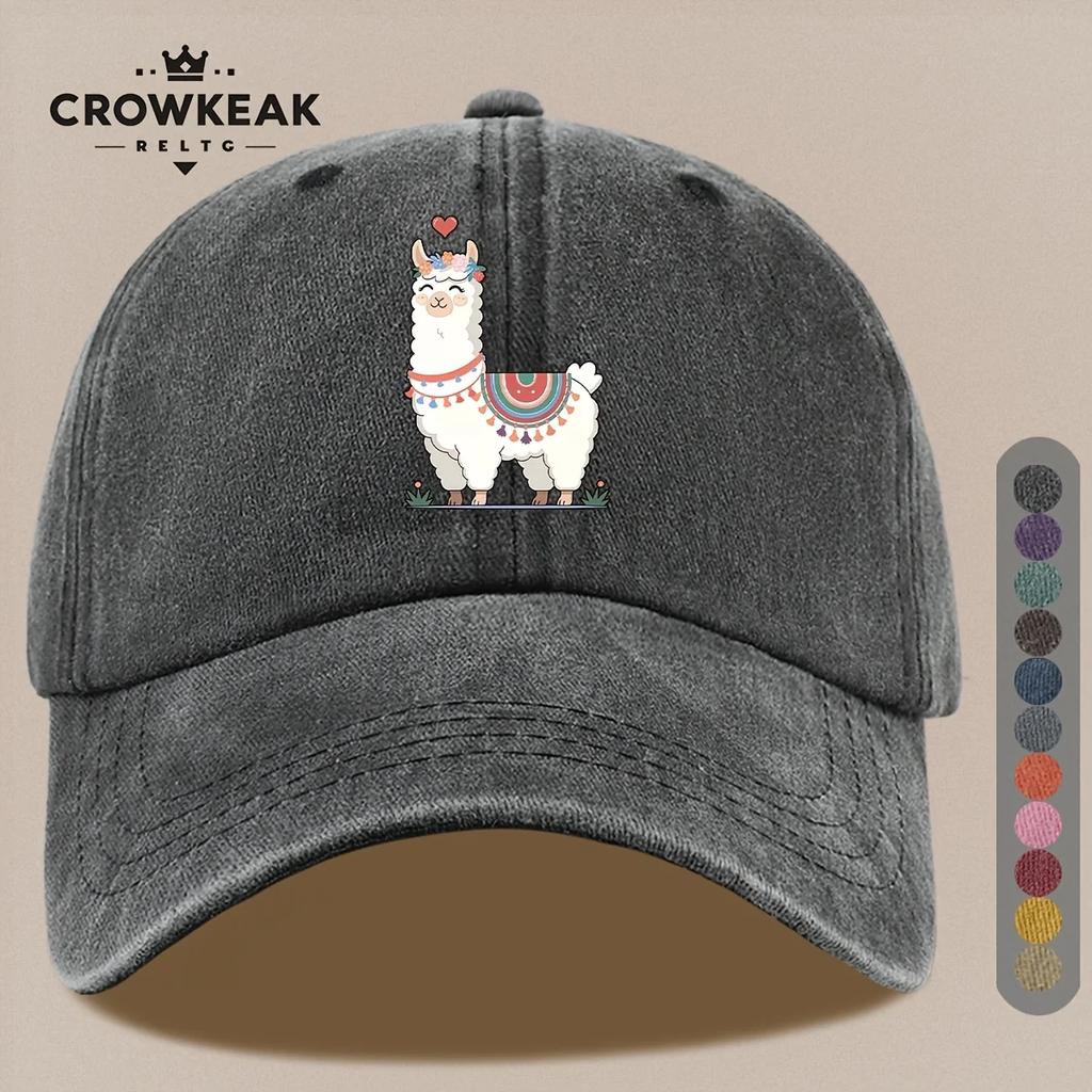PC Niedliches Cartoon-Alpaka-Muster Design Gedruckte Baseballkappe HipHop Trendy Schwarz Papa Trucker-Mütze Atmungsaktiv Bequem Einfarbig