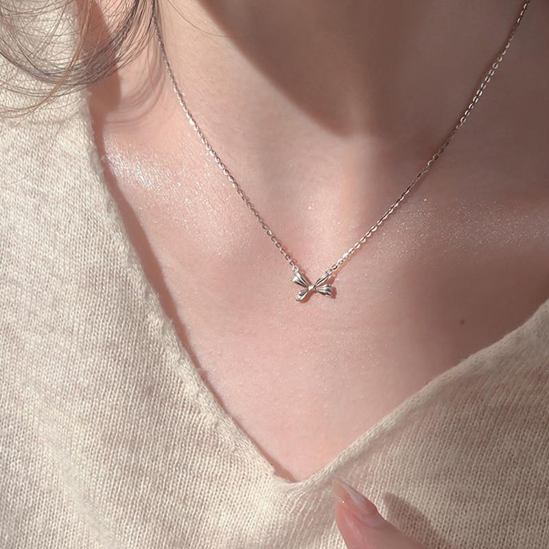 iF ME Colier cu fundă de modă pentru femei, simplu, argint sculptat, cu pandantiv, accesorii, bijuterii, cadou