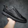Autumn new first-layer cowhide casual men's shoes black flat shoes breathable lace-up-free versatile board shoes men's trendy shoes