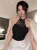 Celebrity Lace Halter Camisole: Women's One-Shoulder Bandeau Top with Padded Bra for Spring/Summer.