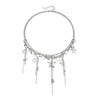 Trendy Five Point Star Pendant Necklace With Moving Tassels Versatile Stylish Accessory for Daily Outfits