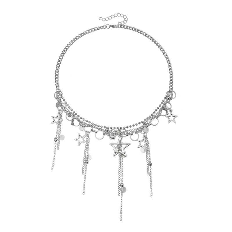 

Trendy Five Point Star Pendant Necklace With Moving Tassels Versatile Stylish Accessory for Daily Outfits 1