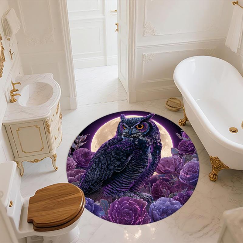 Purple Owl,Round Area Rug,Carpet Rug for Living Room Bedroom Sofa Playroom Decor,Non-slip Floor Mat