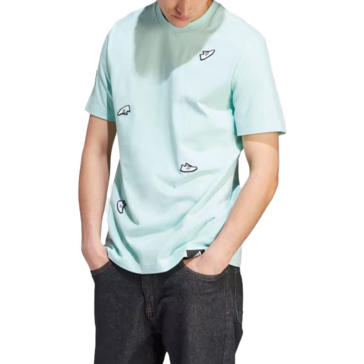 adidas Originals Solid Color Crew Neck T-Shirt Men Tops Blue IL5381