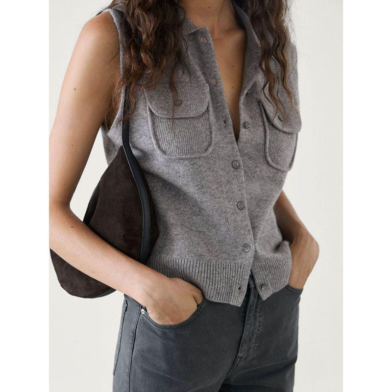 MD Women's Clothing Gray Intellectual Intelligence Commute Style Sleeveless Knitted Inner Match Vest Female 05730619205