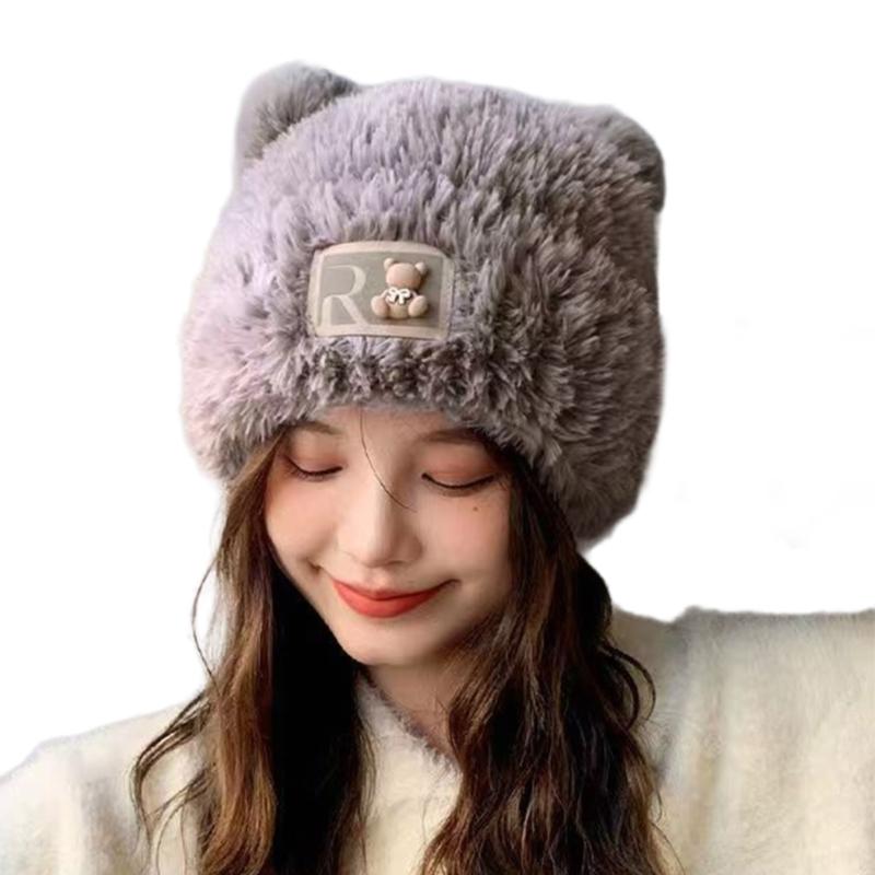

Furry Hat Head Wrap Furry Bear Soft Thicken Hood for Women Outdoor Wear Thicken Ear for Winter Sports Cycling Skiing