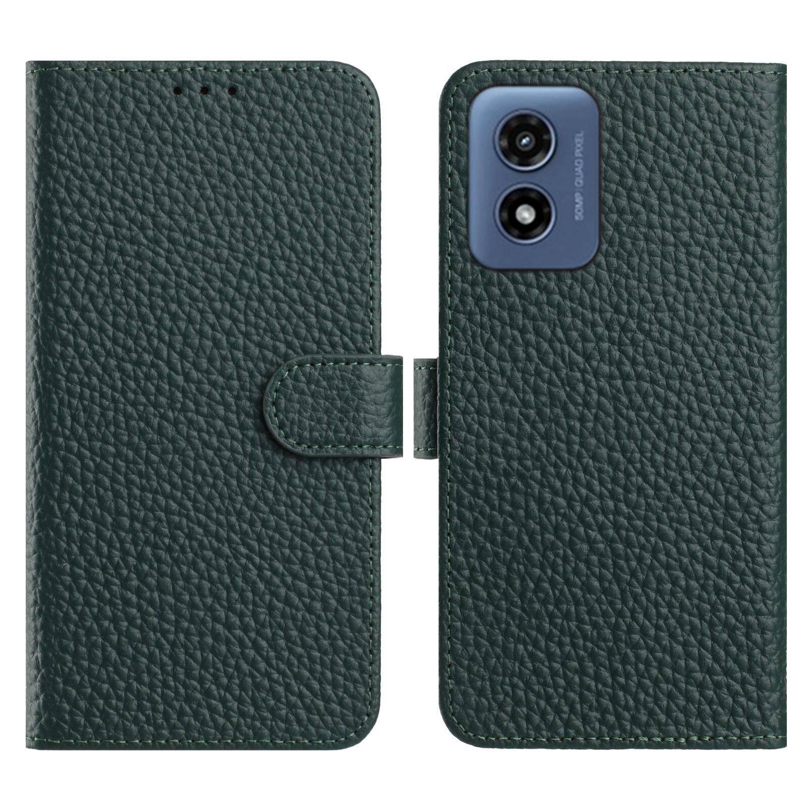 

For Motorola Moto G 5G (2024)/G Play 5G (2024) Case Wallet Stand Litchi Texture Genuine Cow Leather Flip Phone Cover Green