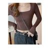 Women's Autumn and Winter Cotton Square Neck Positive Shoulder Bottom Long Sleeve Top