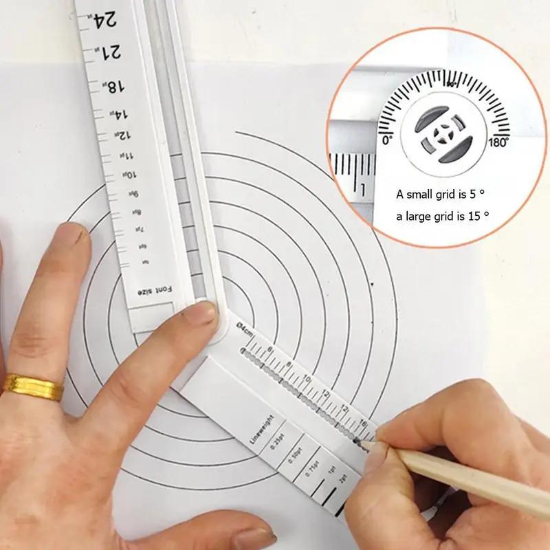 Multifunctional ruler can replace straightedge, protractor, compass, draw arcs, parallel lines, measure line thickness and font