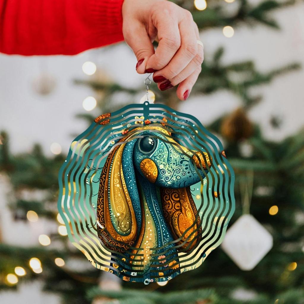 Vibrant 3D Metal Dog Wind Spinner - 10-Inch Solar/Breeze-Powered Outdoor Decor, Smooth 360° Rotation