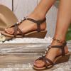 Mode Rom Retro Perlendekor Zehenfrei Sandale Damen T-Riemen Elastisches Band Keilsandalen Frau Sommer Neu Uni Plateau Sandale Mujer