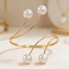 Pearl Metal Adjustable Punk Arm Bracelet - Light Luxury Geometric Design