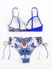 Printed Multicolor Drawstring Backless Swimsuit Beach Gathered Sexy Split Steel Bracket Hard Bag Bikini Set Girl