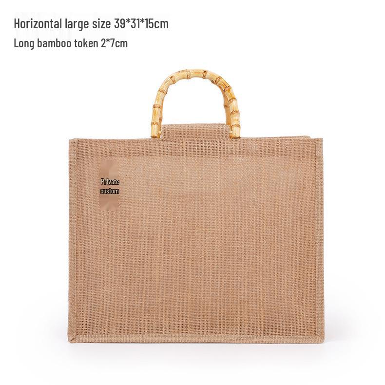 Retro Bamboo Handle Jute Bag - Waterproof, Laminated, Eco-Friendly