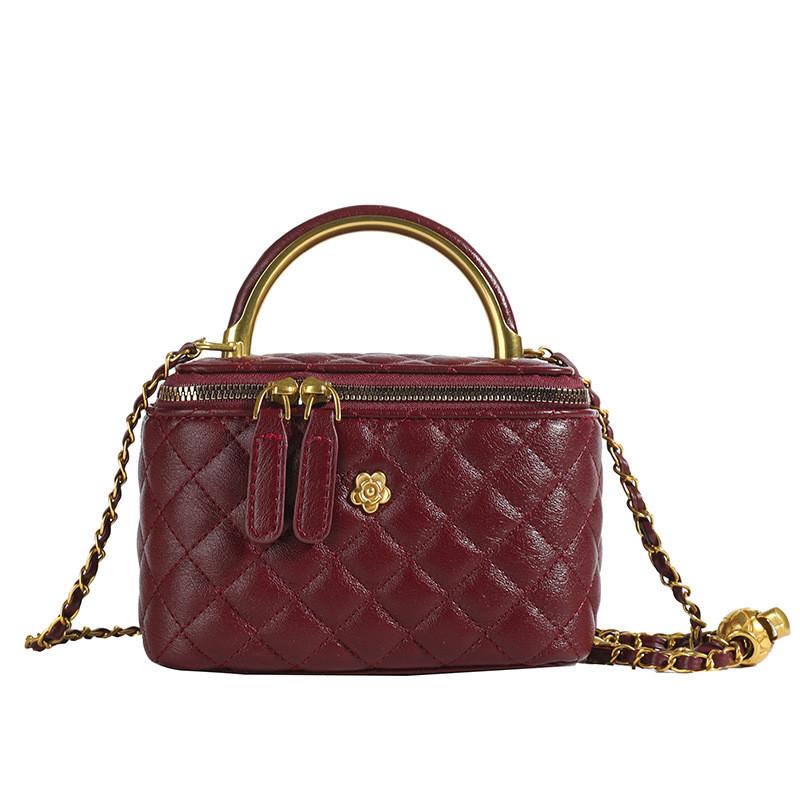 Pu Small Box Handbag With Quilted Design And Chain Handle For Urban Fashion