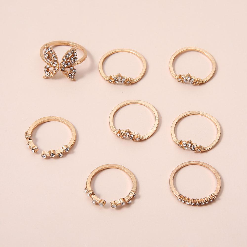 Vintage Boho Crystal Butterfly Rings Set For Women Zircon Leaves Stars Geometric Knuckle Finger Ring Wedding Party Jewelry Gifts