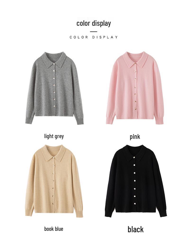 Women's Cashmere Polo Neck Cardigan: Autumn/Winter Loose Solid Color Knit Casual Sweater