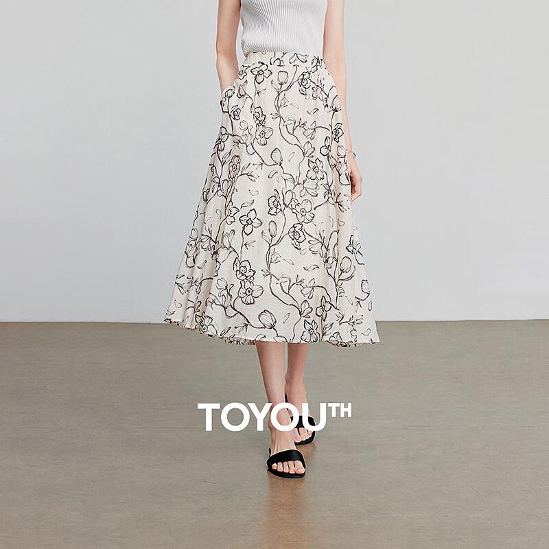 Chuyu Retro Floral Print Lyocell Blend Midi Skirt M