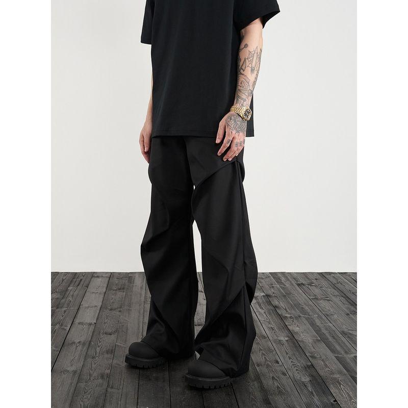 Black of Exit Dark Ro 3D Cutting Ruched Straight-leg Casual Pants Men and Women Niche Design Pants