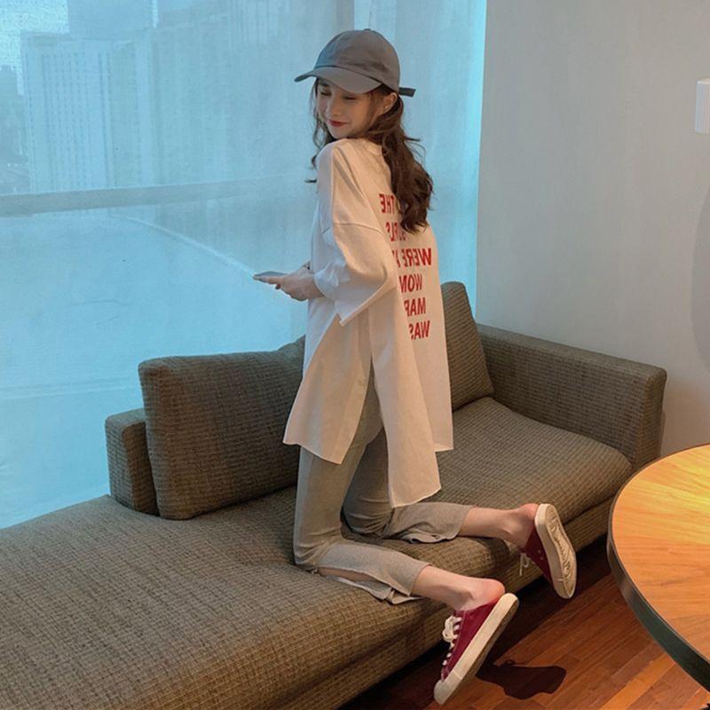 

Летняя свободная футболка средней длины с круглым вырезом и разрезами, с короткими рукавами White M