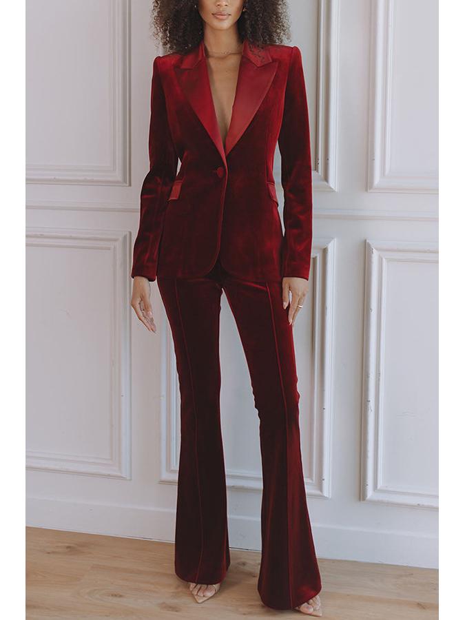 Autumn Winter 2025 Velvet Korean Suit Set - Women's Long Sleeve Commuting Party Two-Piece.