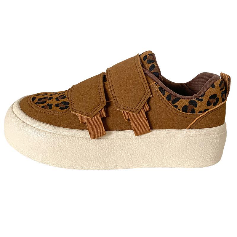 TP505 latex insole/Velcro leopard print platform bread shoes women's board shoes casual Hong Kong style 2024 new autumn