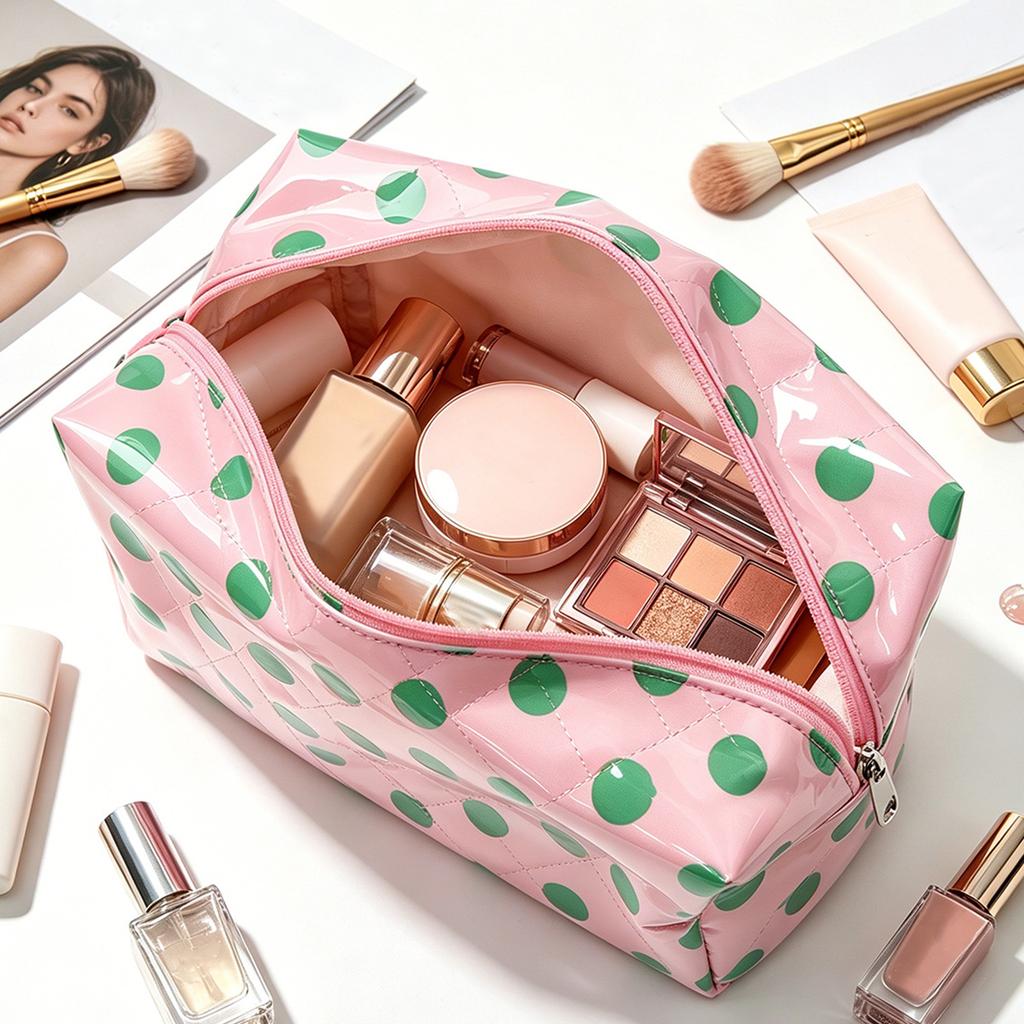 Polka Dot Multifunctional Makeup Case with Handle PVC Cosmetic Makeup Organizer Toiletry Makeup Storage Pouch for Women