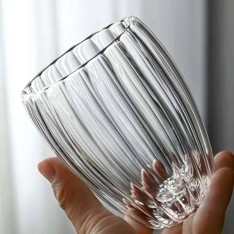 New In 350/450ml Double-walled Corrugated Glass Coffee Heat-resistant Breakfast Cup, Tea, Milk, Juice, Beer, Water, Glasses