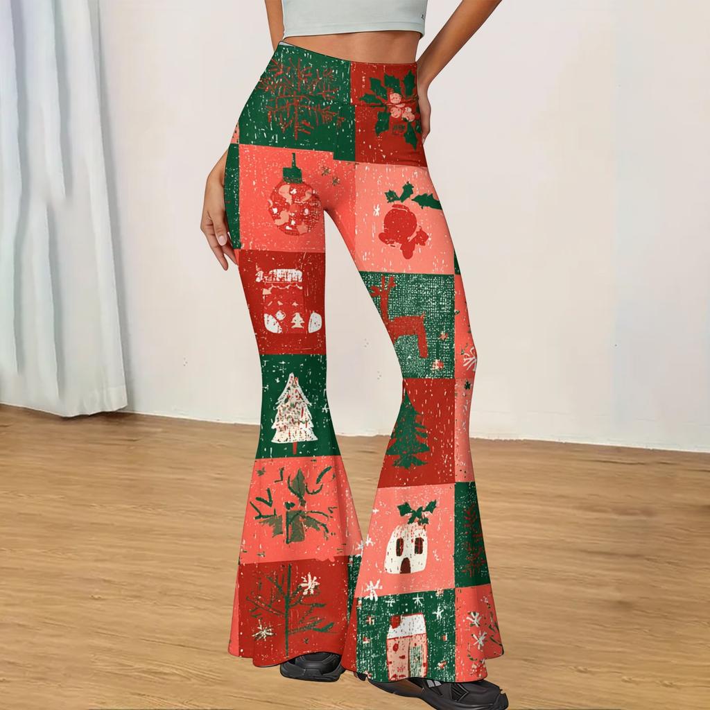 Women's Christmas Printed High Waisted Flared Yoga Pants Casual Slim Fit Everyday Wear