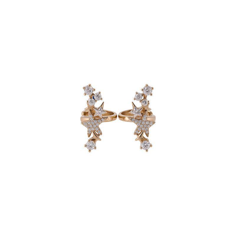 Korean Two-Tone Star Ear Cuff for Women, Piercing-Free, Exquisite Zirconia Earrings, Luxurious High-End Jewelry.