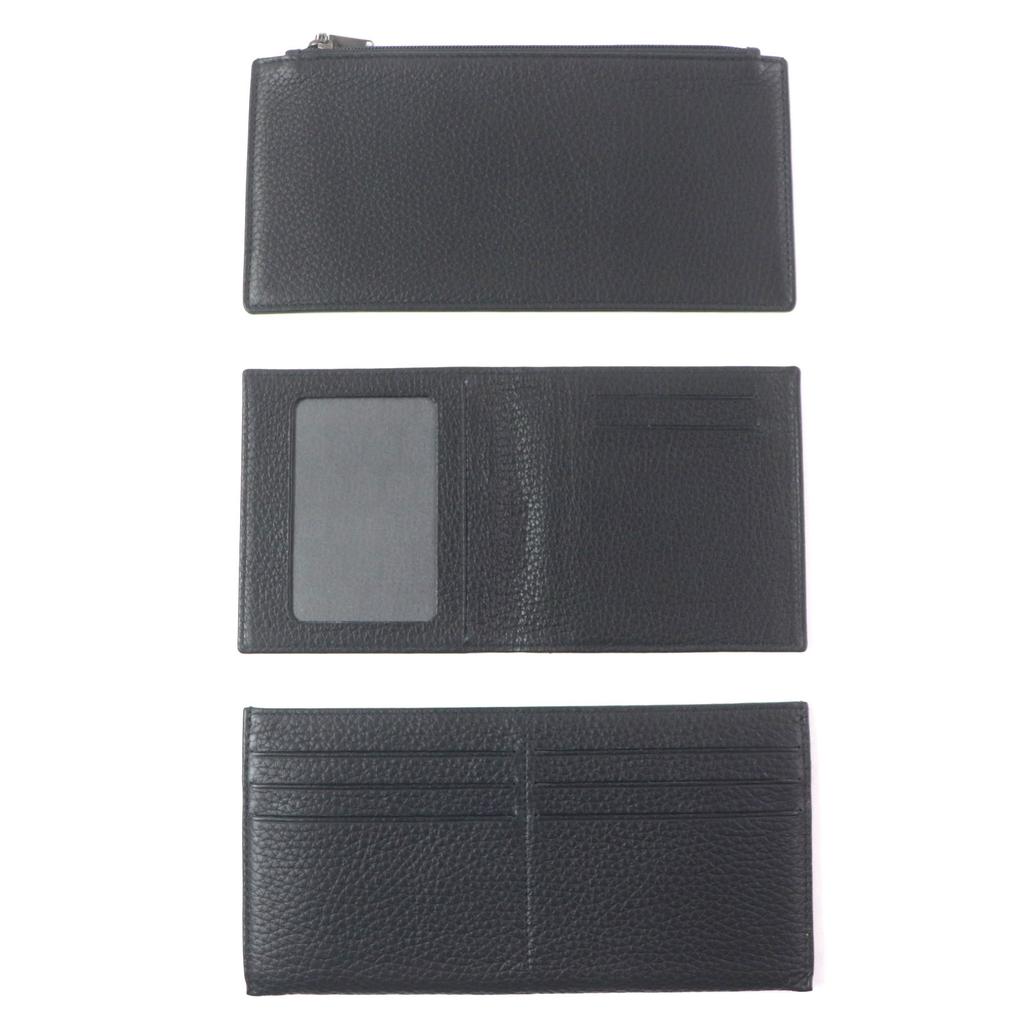 Excellent Dunhill Purse Logo Metal Travel Pouch Organizer Leather Wallet Bifold Wallet black leather mens Used