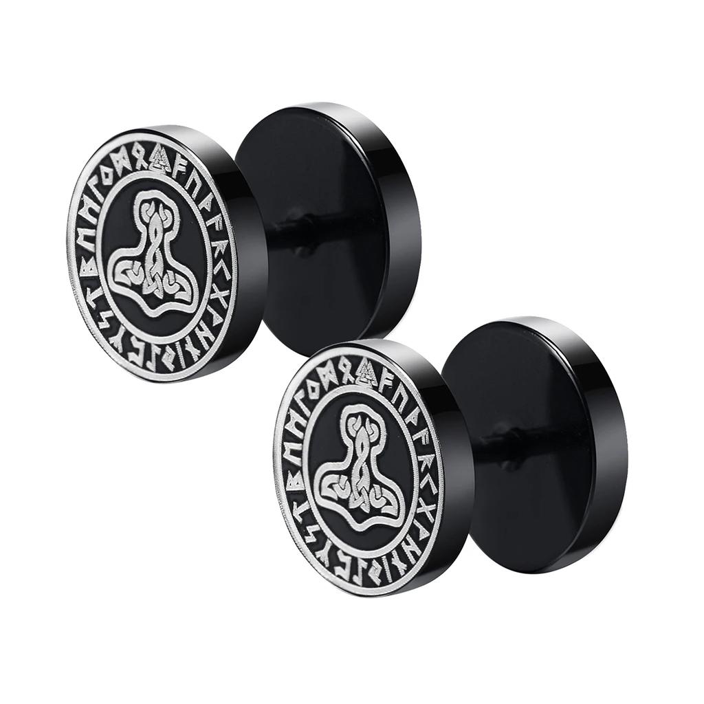 Gothic Norse Viking Runes Stud Earrings for Men Boys,Rock Punk Stainless Steel Valknut Wolf Head Compass Celtic Knot Earrings