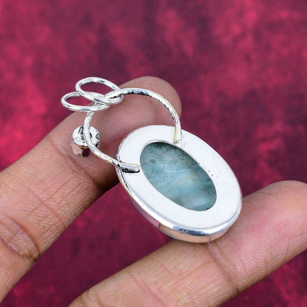Larimar & Blautopas Anhänger, 925 Sterlingsilber Anhänger Schmuck. Geschenk für Frauen, handgefertigter Anhänger, Edelsteinschmuck