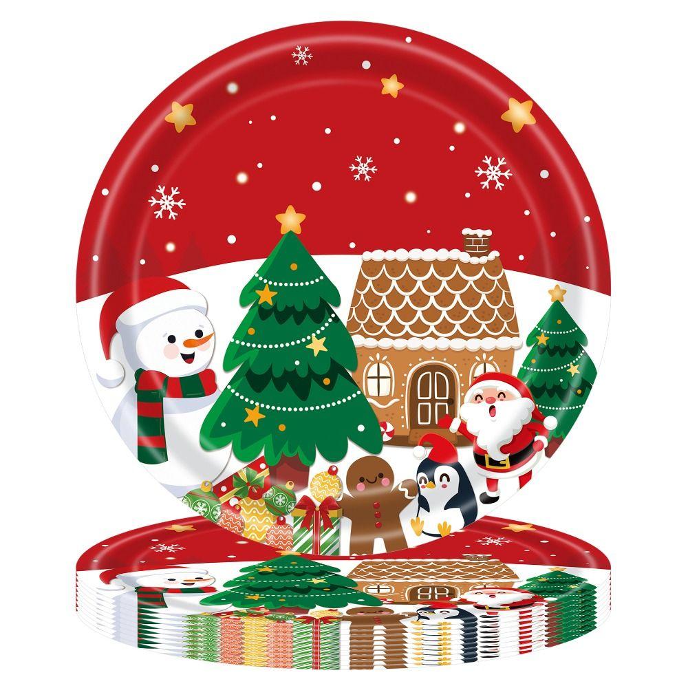 24pcs Fork Spoon Christmas Disposable Tableware Dessert Container Paper Plates  Christmas