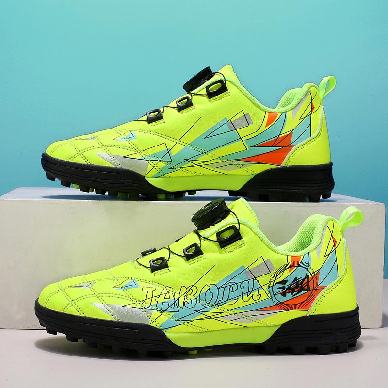 Children's football shoes Boys' primary school students game training shoes Artificial grass sneakers Rotating buckle Lace-free football shoes