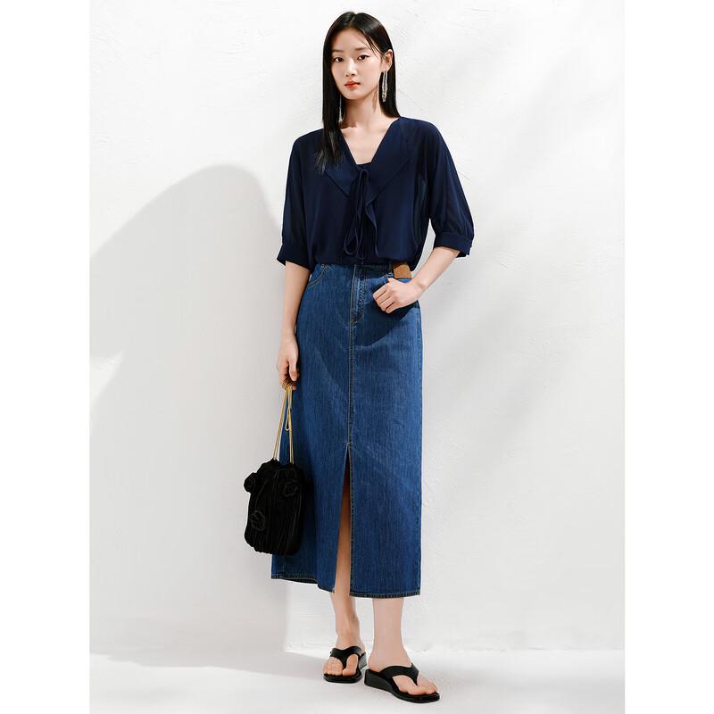 

Annacoco Women s French-Style Lapel Tie-Waist Half-Sleeve Blouse XL