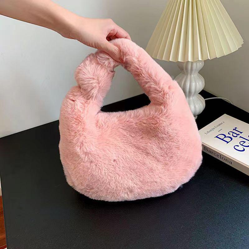 Versatile Fluffy Dumpling Bag: Faux Rex Rabbit Fur Furry Underarm Handbag