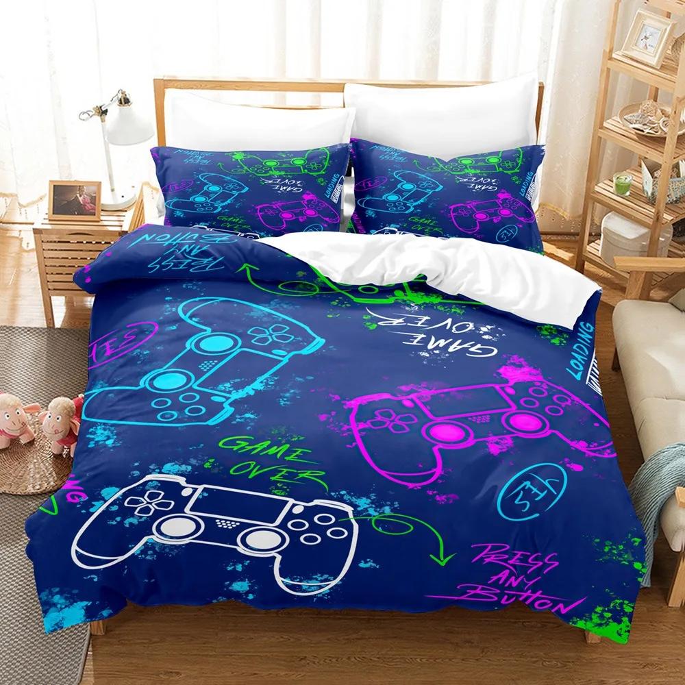 Lightning Web Gaming Duvet Cover Set For Boy 3D Print Video Games Double Duvet With Pillowcases Play Gamer Comforter Sets Cover