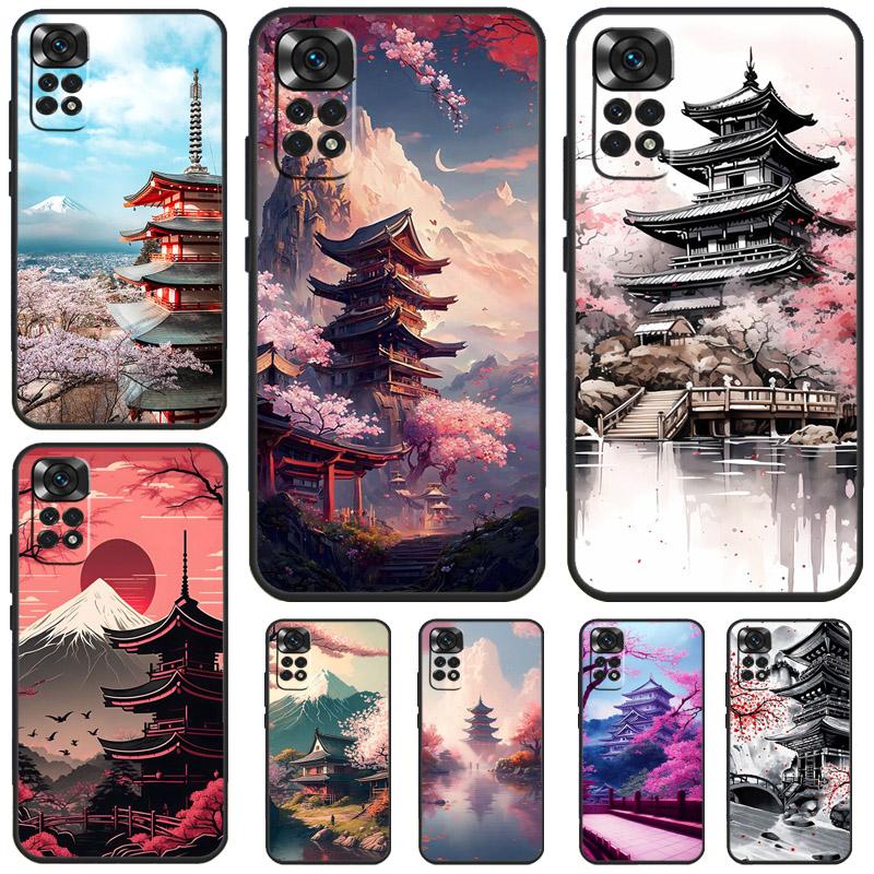 Japanese Art Temple Sakura Phone Case For Redmi Note 13 Pro 12 11 10 9 8 Pro 9S 10S 11S 12S 10A 9C 10C 12C 13C Cover