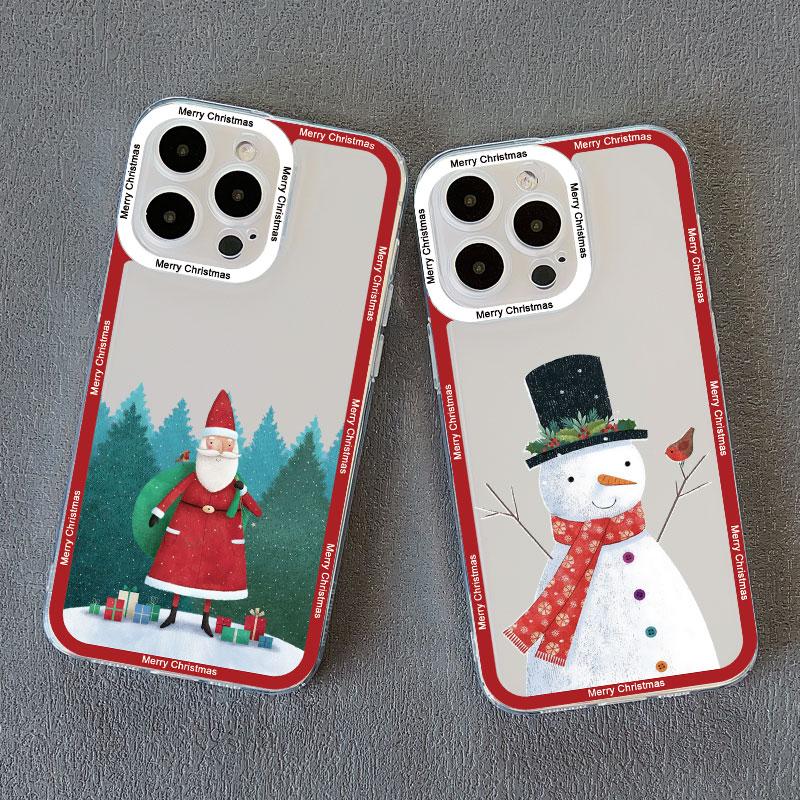 Coques de téléphone transparentes de luxe dessin animé Noël pour IPhone 11 12 13 Pro Max 14 15 Pro Max Plus X XR XS Simple Père Noël Coque transparente
