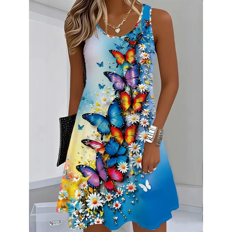 Large Size Women's Dress Summer 3D Printed O Neck Sleeveless Fashion Elegant Casual Comfortable Dresses