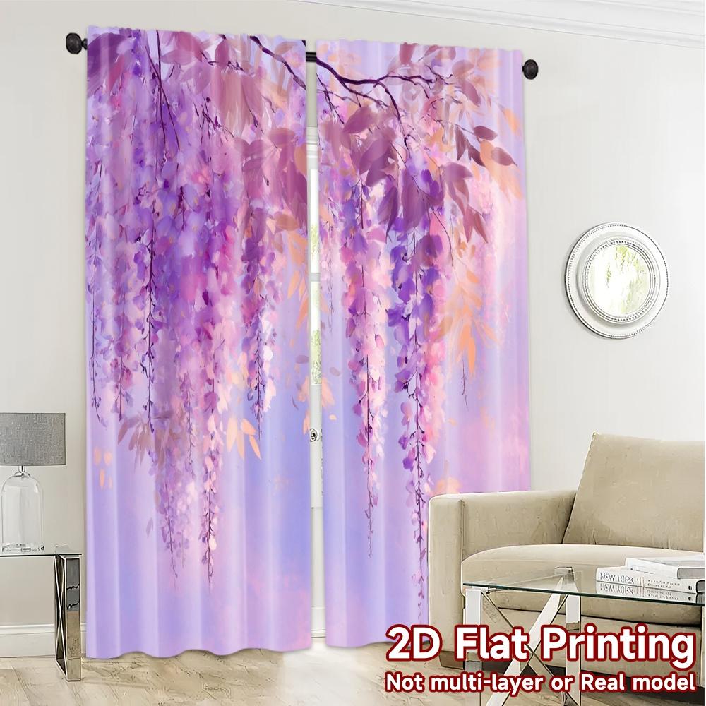 2pcs, 2D FLAT PRINTING Curtains (Without Rod) Wisteria Bliss Chic Chic Curtains Polyester Easy Install Curtains Room Decor