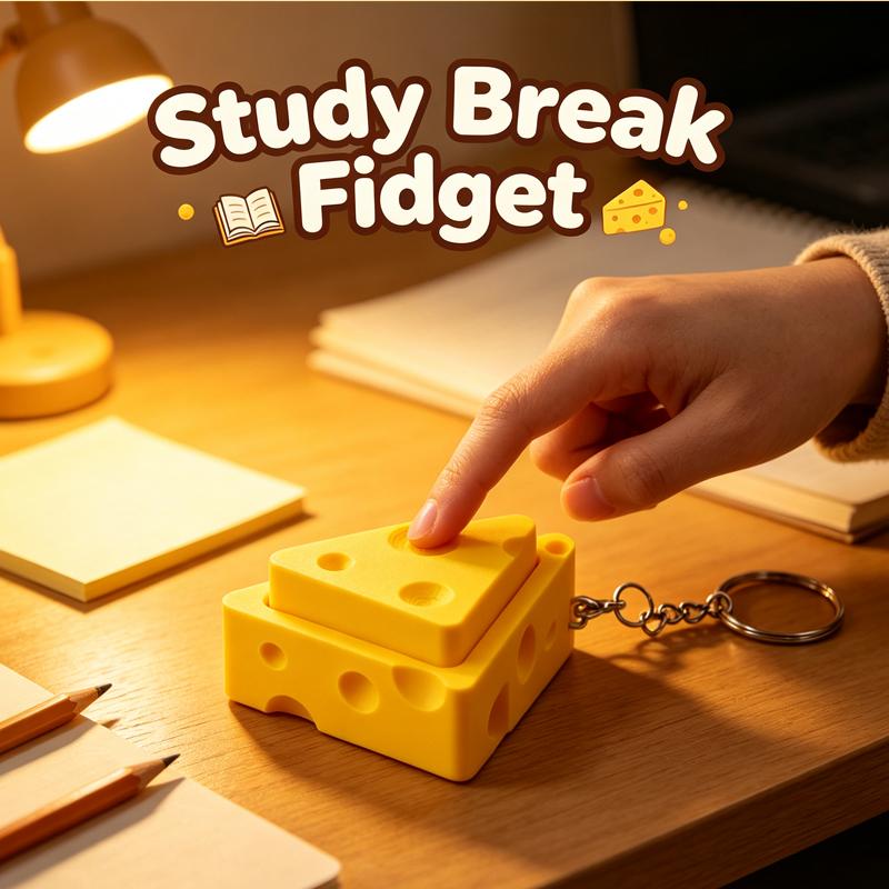 3D Printed Cheese Clicker Keychain Simulation Triangle Cheese Press Fidget Toy Stress Relief Bag Charm Office Desk Decor Gifts