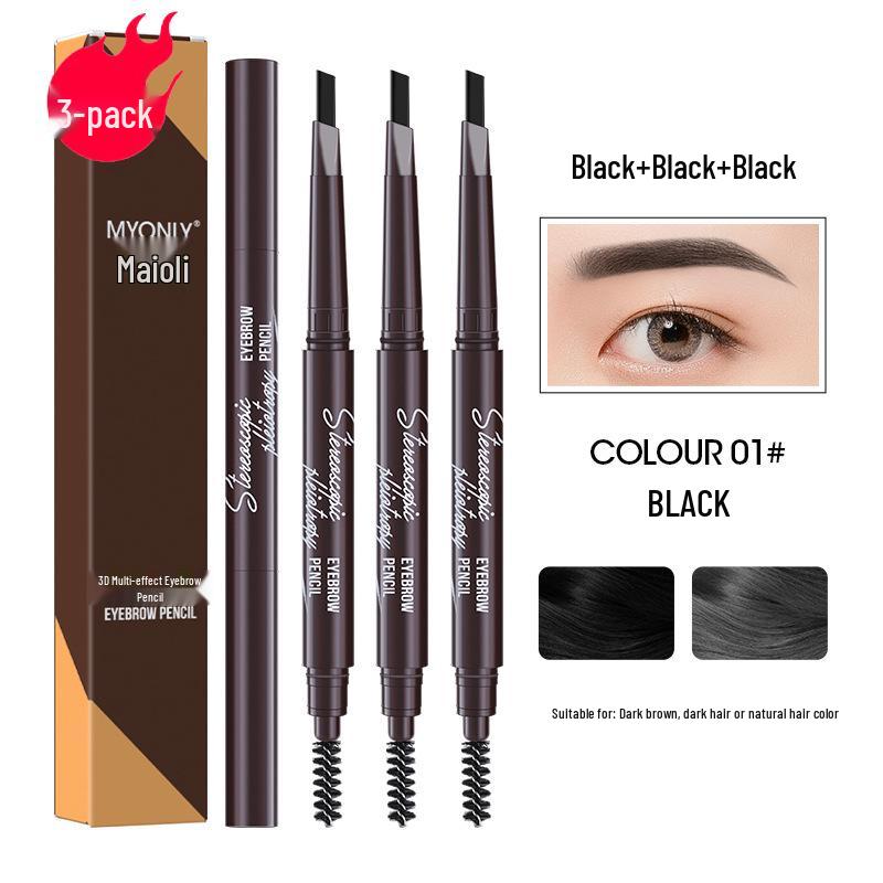 Maiouli 3D Smudge-Proof Multi-Effect Eyebrow Pencil - Beginner-Friendly Double-Ended Triangle Shape.