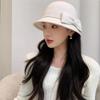 Qianjin Xiaoxiangfeng Bow White Bowler Hat Women's Autumn and Winter French High-end Foreign Gas Bucket Hat Shows Small Face