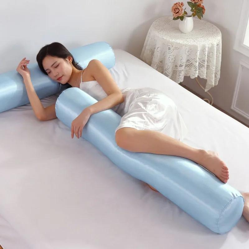 60/80/100/120cm Cervical Neck Pillow Long Body Pillow Headrest Pillowslip  Ice Silk Solid Color Cylindrical with Core Removable