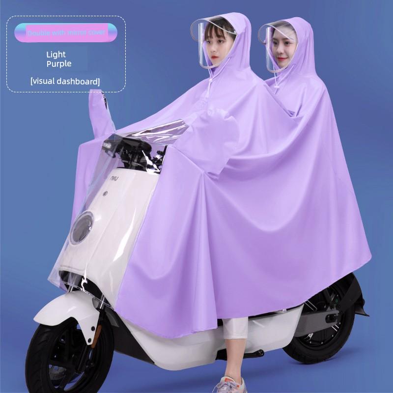 Regenmantel für Elektroroller, Doppelsitz, Eltern-Kind, Langer Stil, Ganzkörper, Starkregen-Schutz, Motorrad-Spezifisch, Transparenter Regenponcho