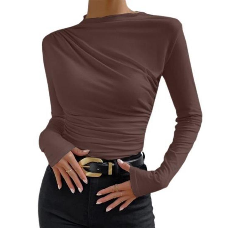 Women Long Sleeve Half High Collar Solid Color Bottom Shirt S