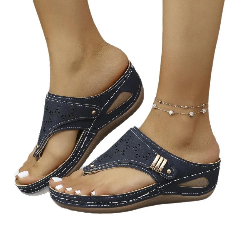 Mode Damen Sandalen Neu Leder Rutschfest Weiche Plateau Schuhe für Damen Flip Flops Sommer Keil Orthopädische Sandalen Sandalias De Mujer